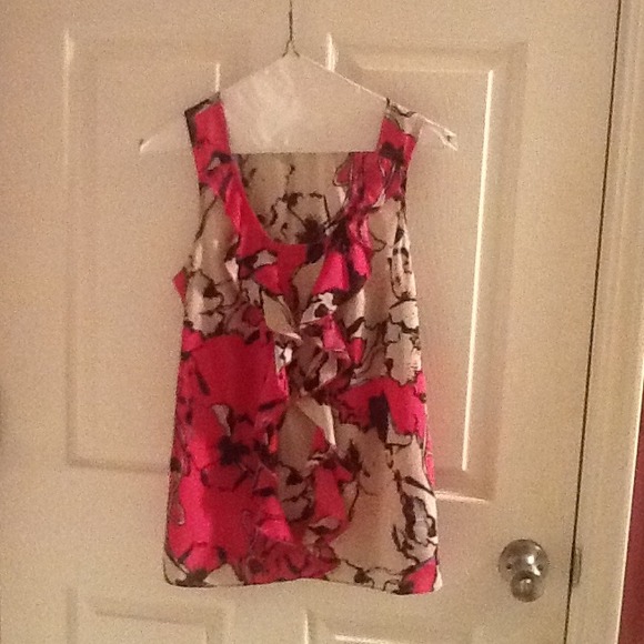 The Limited pink, black, cream floral ruffle shell