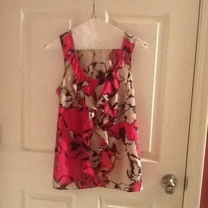 The Limited pink, black, cream floral ruffle shell