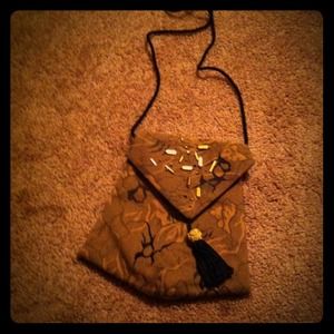 Black and Gold Hand Made Tapestry Crossbody!