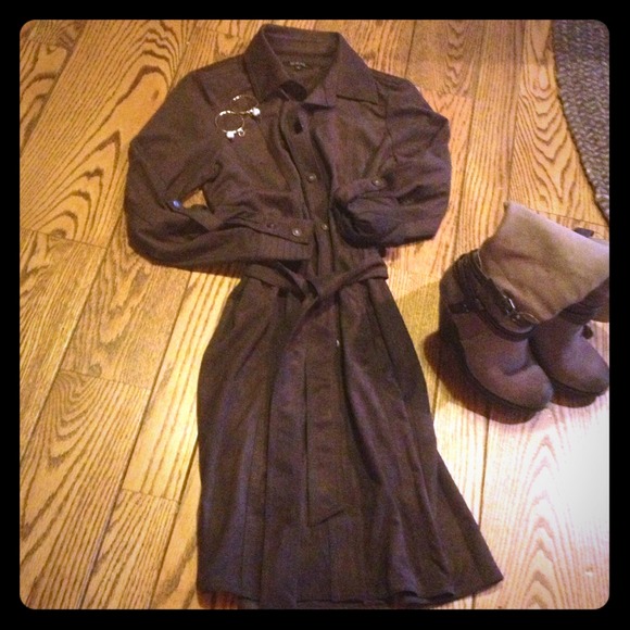 Faux suede, button-up dress with belt. - Picture 1 of 4