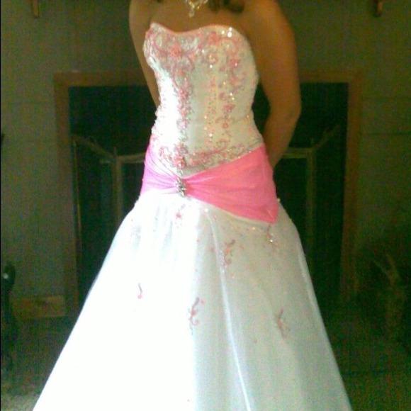 white and pink prom dress