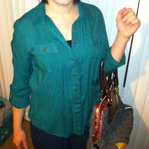 Jade green button down top