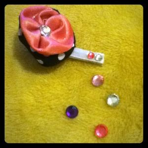 Pink black and white hair bow