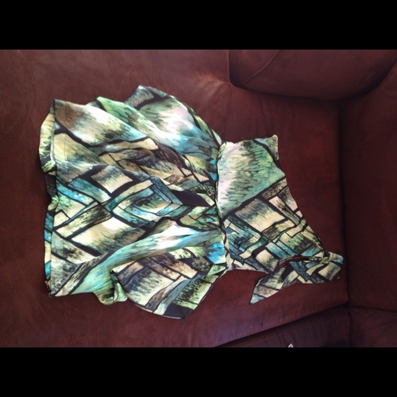 One shoulder green multi color dress