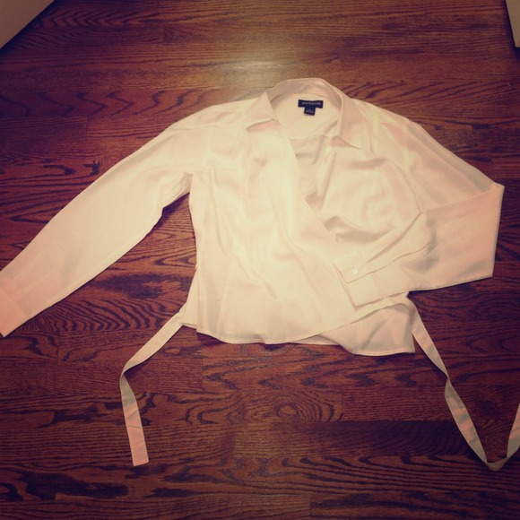 White silk Ann Taylor wrap blouse