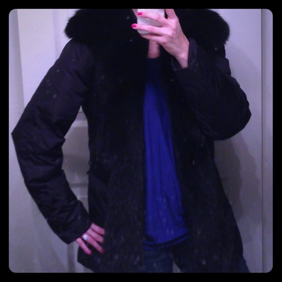 Blumarine 100% Rabbit fur neckline bomber jacket