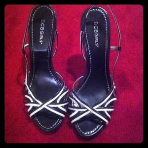 Black and white strappy sandals