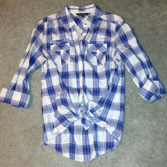 Express Plaid Button Up Top