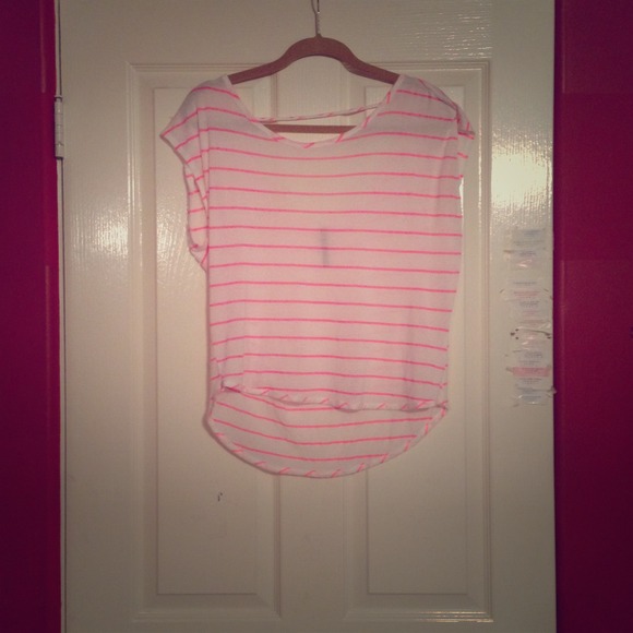 Pink and white striped shirt with open back