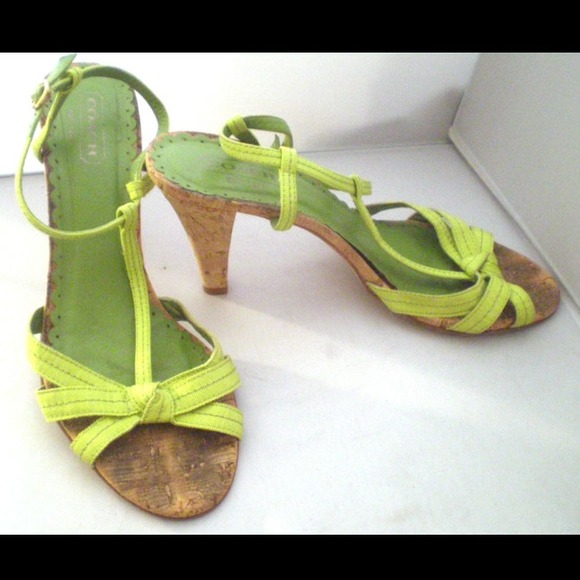 SOLD Coach green strappy sandals 10B heel sprung