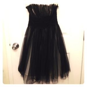 Black tulle type material strapless dress