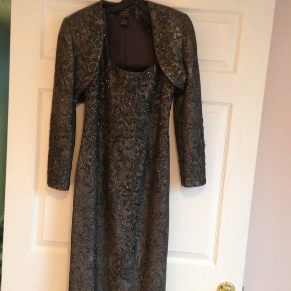 Carmen Marc Valvo beaded gown with matching jacket