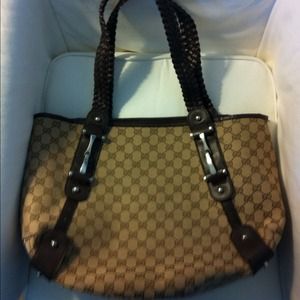 Canvas equestrian and brown handbag-Reduced!