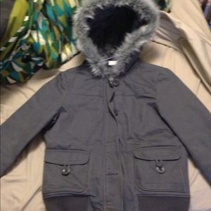 Grey coat, material like a Carhartt, very warm!