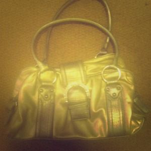 Silver leather-like material handbag