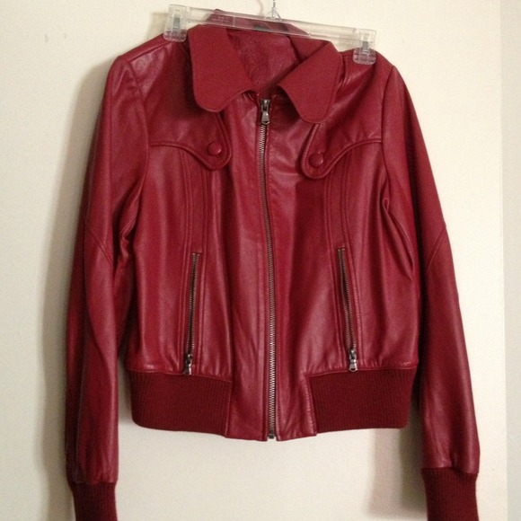 (Sold) Guess red leather biking jacket