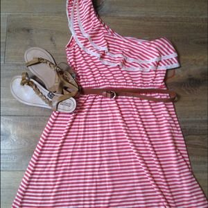 One shoulder ruffle stripe dress!