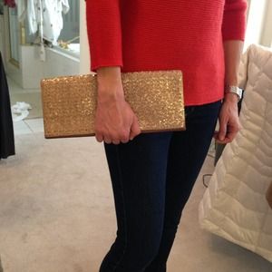Gold sequin clutch