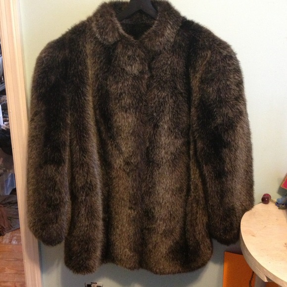 Vintage black and grey faux fur coat. Made in USA