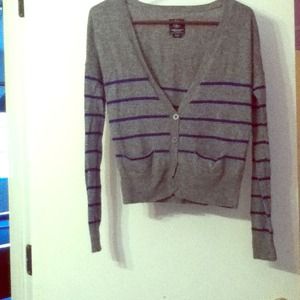 Grey and Royal Blue Striped Cardigan