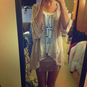 Sheer Pink Cardigan With Suede Chain Detail