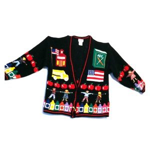 The cardigan sweater is dry clean only.