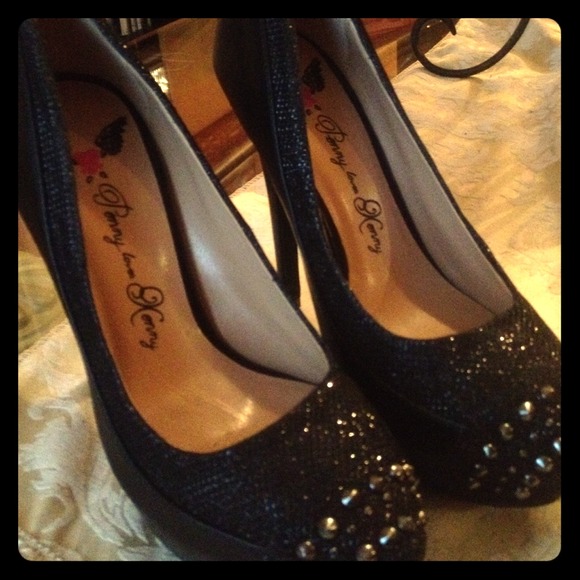 PLK- black studded high pumps. Size 6