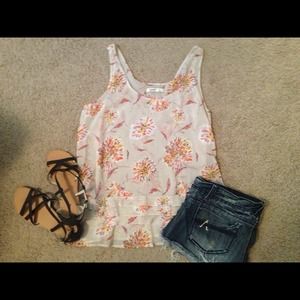 Floral print chiffon tank! And sandals