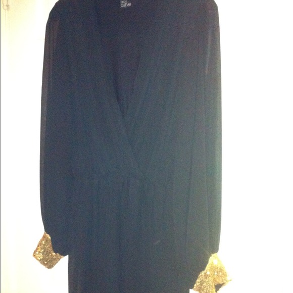 ASOS Curve Sz 16 Black Dress with Gold Cuffs