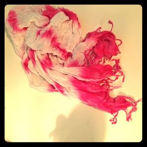 White and pick striped/ tie dye scarf