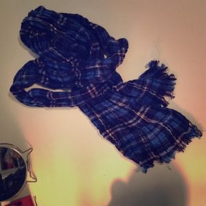 Black, blue and white plaid scarf