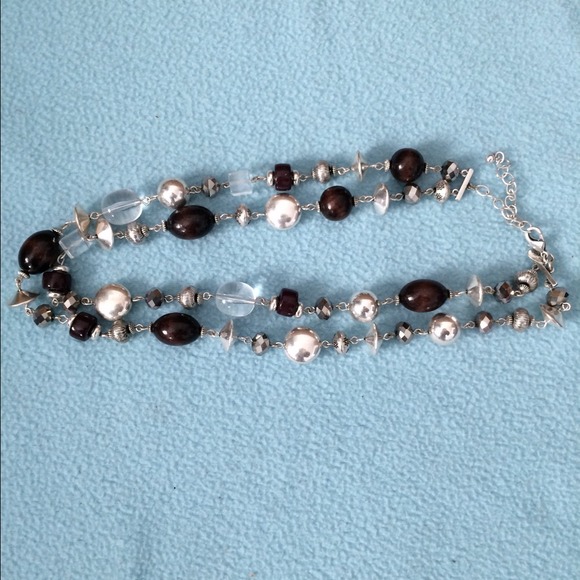 Lia Sophia Coffee Bean silver/wood bead necklace