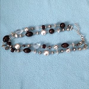 Lia Sophia Coffee Bean silver/wood bead necklace