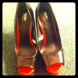 Black patten leather heels