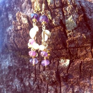 Beautiful gold and purple dangle earrings