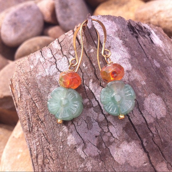 Super cute green and orange flower earrings