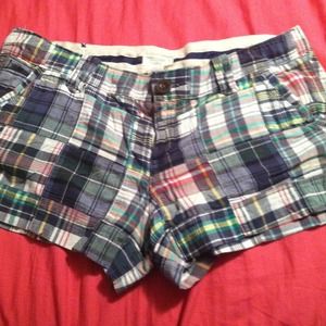 American Eagle plaid patchwork shorts.