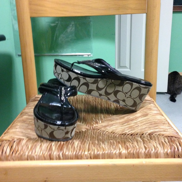 Authentic Coach wedge flip-flops, never worn.
