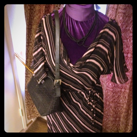 Black with pink stripes Express chiffon Dress.