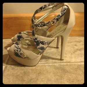 Guess tan and snakeskin heels