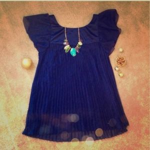 Pleated Navy Dress