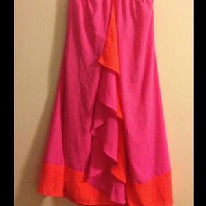 Karlie Ruffle Front Halter Dress pink/orange mediu