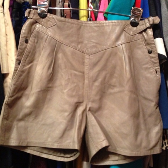 Reiss taupe leather shorts