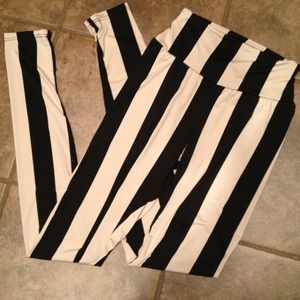 High Waisted Striped leggings - Beige & Blk