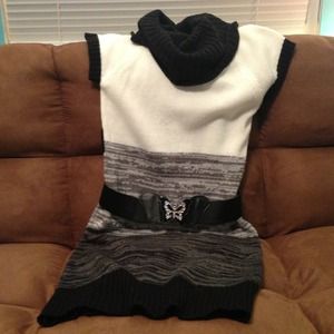 Oh so chic girls black,grey,&white sweater dress