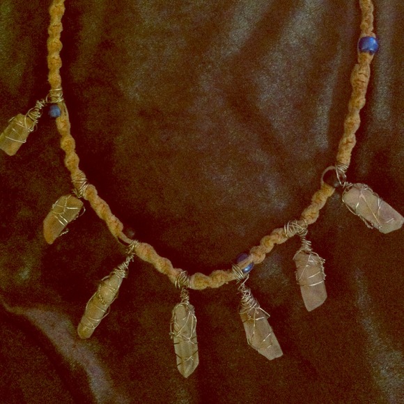 Boho hemp crystal necklace ace and ring bundle