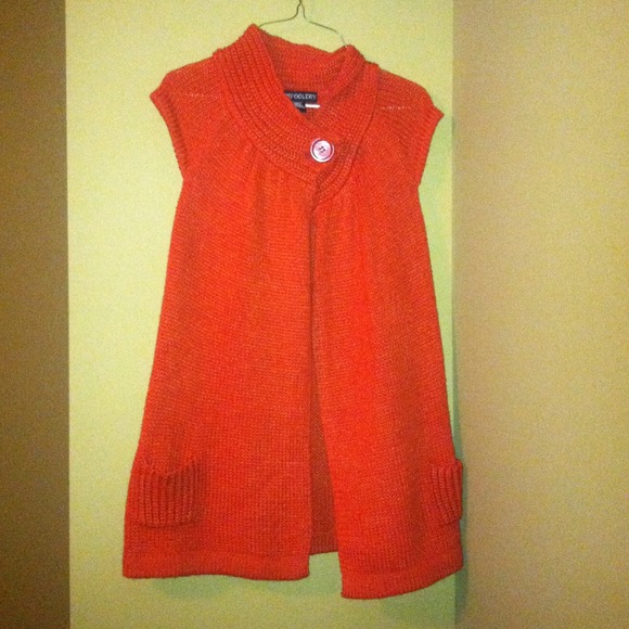 Orange short sleeve sweater cardigan.