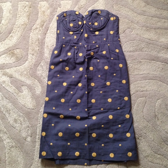 👗HOST PICK 🎉Blue & gold strapless dress - Picture 2 of 4