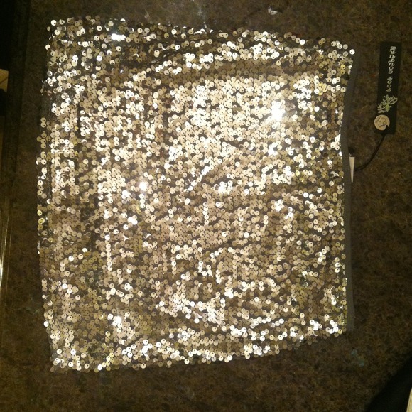 SOLD Silver mirror sequin stretch mesh mini skirt