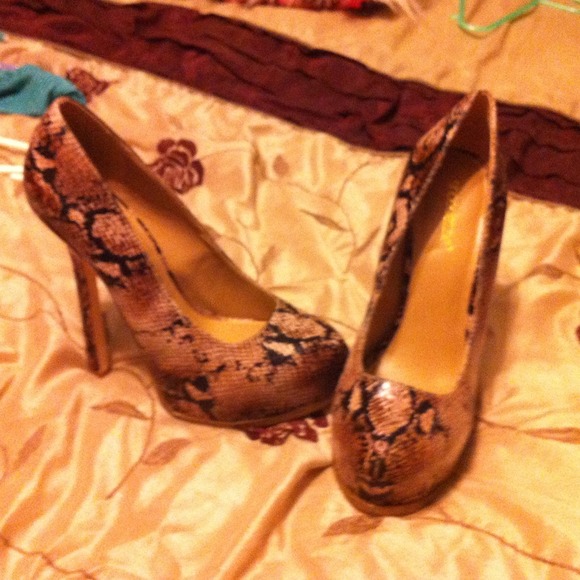 Brown snake skin heels